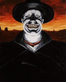 a painting of a man with a black hat and white face