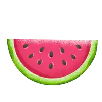 a slice of watermelon with black seeds on it
