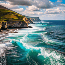 a large body of water with waves crashing on a cliff