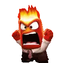 an angry cartoon character from inside out is screaming with his mouth open .