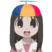 a girl wearing a colorful hat with a propeller on top of it
