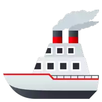 an illustration of a ship with two chimneys and smoke coming out of it