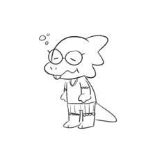 a black and white drawing of a cartoon lizard wearing glasses and a sweater .