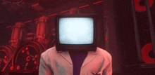 a man in a lab coat with a tv head