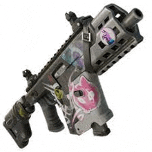 a gun with a sticker on it that looks like a unicorn .