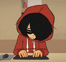 a cartoon character is typing on a keyboard