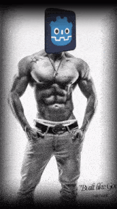 a shirtless man with a phone on his head and the words " built like go " below him