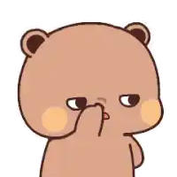a teddy bear is covering his nose with his hand .
