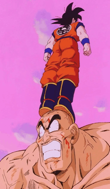 a cartoon of a man with a chinese symbol on his back standing on top of another man