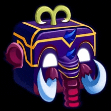 a cartoon illustration of a purple box with an elephant 's head and tusks .