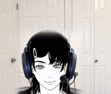 a drawing of a girl wearing headphones with a microphone