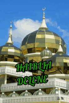 a picture of a mosque with the words harila delene written on it