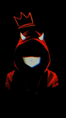 a person in a red hoodie with horns and a crown on their head