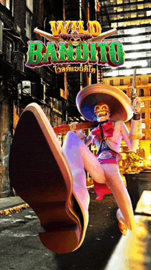 a poster for wild bandito shows a skeleton in a sombrero holding a gun