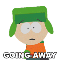 a cartoon character with a green hat and the words going away below him