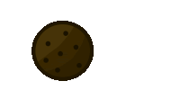 a brown cookie with black polka dots on a white background