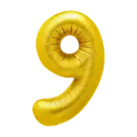 a gold number 9 balloon with a hole in the middle