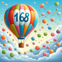 a hot air balloon has the number 168 on it