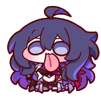 a cartoon character with purple hair sticking out her tongue