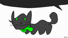 a drawing of a black cat with green eyes and a green scarf around its neck