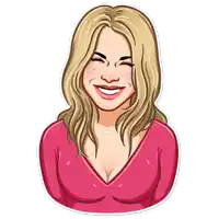 a cartoon drawing of a woman in a pink top smiling