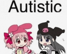 a couple of anime girls standing next to each other on a white background with the word autistic .