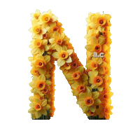 the letter n is made of yellow flowers and has the letters a.c. on the bottom