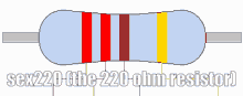 a drawing of a 220 ohm resistor with the text sex220 at the top