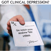 a person is holding a prescription for andrew tate videos