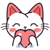 a cartoon cat is holding a pink heart in front of its face with the words love you below it