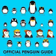 a poster showing different types of penguins with the words official penguin guide at the bottom