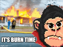 a pixel art of a gorilla with the words it 's burn time