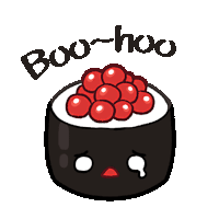 a cartoon drawing of a sushi roll with the words boo-hoo written above it