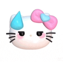 a hello kitty sticker with a pink bow and a blue horn on her head .