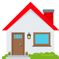 an illustration of a house with a red roof and a chimney