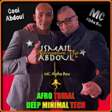 a poster for afro tribal deep minimal tech with two men on it