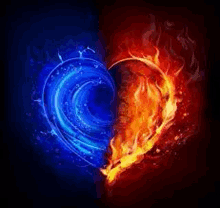 a heart made of water and fire is split in half .