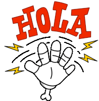 a hand giving a thumbs up with the word hola written above it