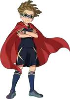 a cartoon character with a red cape and goggles on