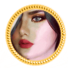 a picture of a woman 's face is surrounded by a gold circle