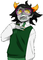 a drawing of a troll wearing glasses and a green vest with ut on it