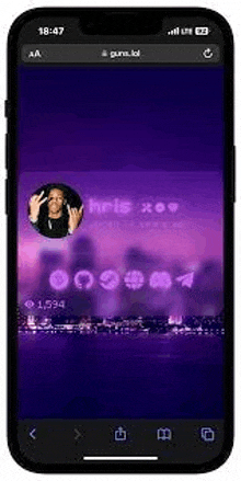 a black cell phone with a purple background and a picture of a man giving the middle finger .