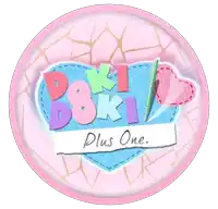 a pink circle with a heart and the words boku plus one
