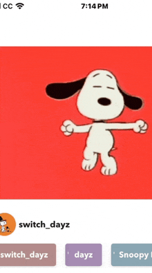 a picture of snoopy dancing on a phone screen