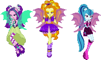 three girls with wings are standing next to each other with a white background