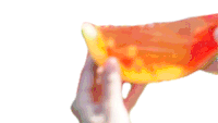 a person is holding a slice of watermelon with a yellow center