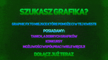 a green background with purple text that says grafika