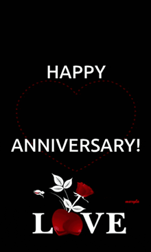 a happy anniversary greeting card with roses and hearts