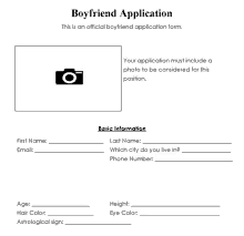 a boyfriend application form with a picture of a camera and basic information