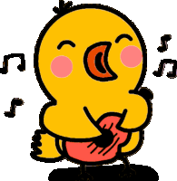 a cartoon chicken is singing into a microphone with music notes in the background